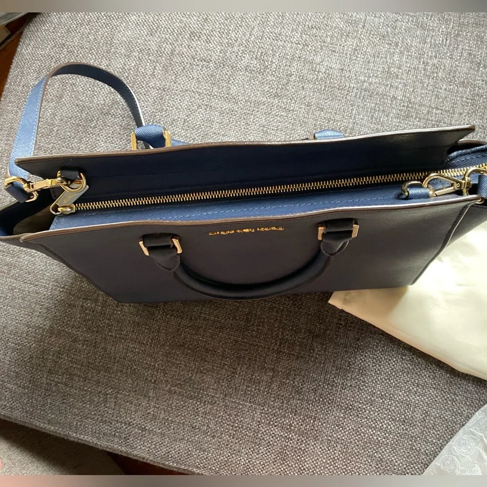 Michael Kors Selma Saffiano Leather Satchel Blue Bag Large Tote Bag & Dust Bag
